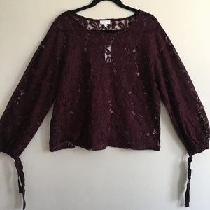 Maroon Floral Lace Flowy Long Sleeve